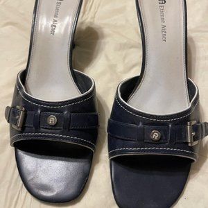 Aigner Mules - Navy Blue with white trim